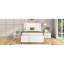 Lit double beige avec lit gigogne, revêtement de haute qualité, cadre stable, tête de lit confortable sans sommier
