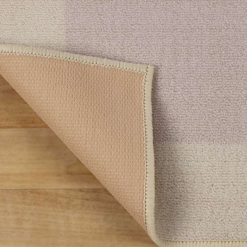 Kaydn Modern Washable Non-Slip Latex Backing 2 Piece Kitchen Rug Set, Cream/Light Pink