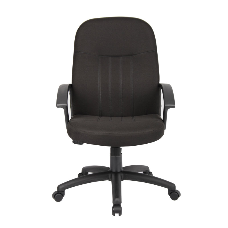 Ergonomic Executive Swivel Office Chair with Lumbar Support, Black Fabric and Wood