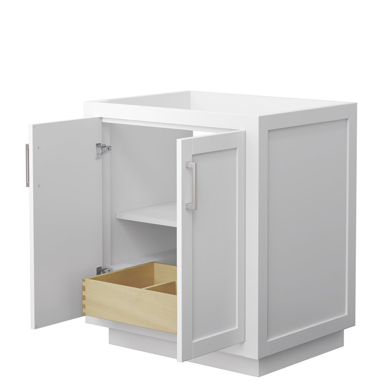 Base de meuble-lavabo simple autoportante 29,25 po Miranda seulement, Blanc / nickel brossé