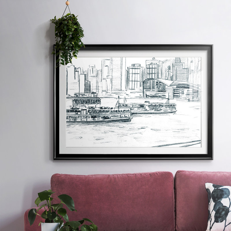 Ferry bateaux I, impression sur papier, Noir, H 30 po x l 44 po x P 1,5 po