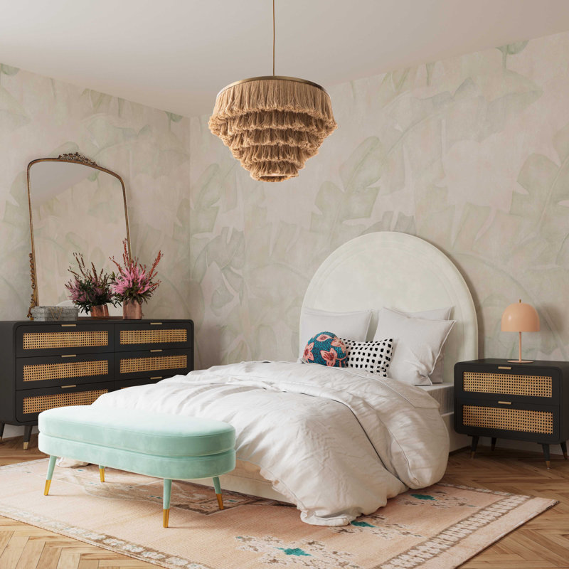 68.6cm W Acacia,MDF,Metal,Natural Cane Bedside Table