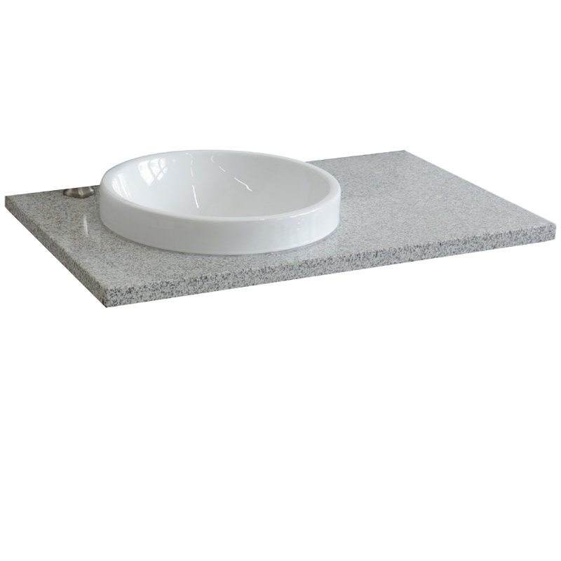 Gray Granite Semi-Recessed Round Ceramic Sink Vanity Top
