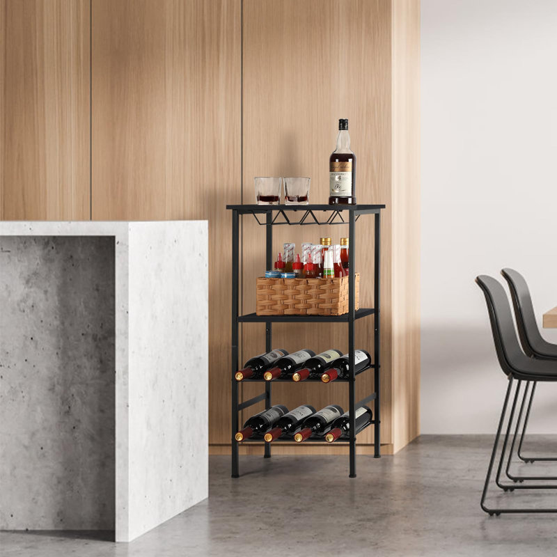 8 Bottle Wine Bottle & Glass Rack Black