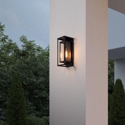Classic Outdoor Wall Sconce 1 Light with Dusk to Dawn in Matte Black Rectangular