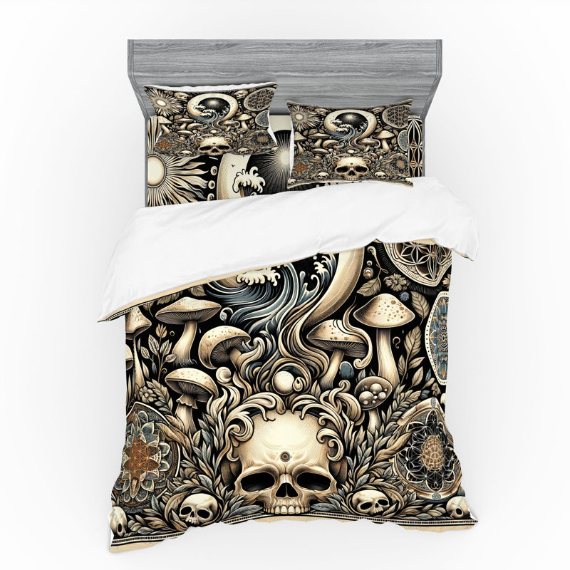 Ensemble de literie Ambesonne Art gothique et coquille d'œuf et gris anthracite, King Duvet Cover + 3 Additional Pieces