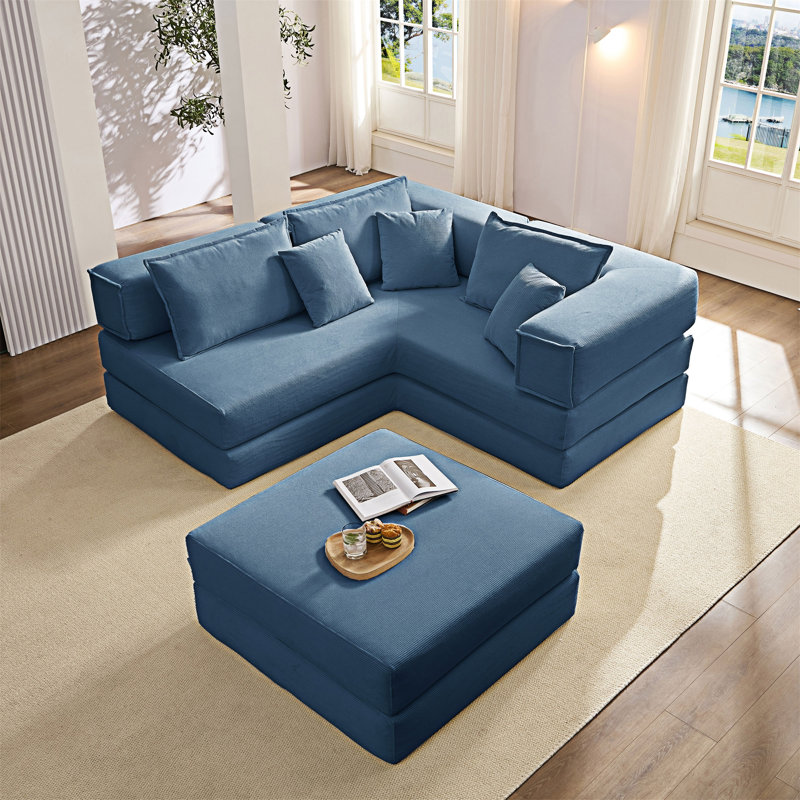 Canapé modulaire rembourré avec coussins, Bleu