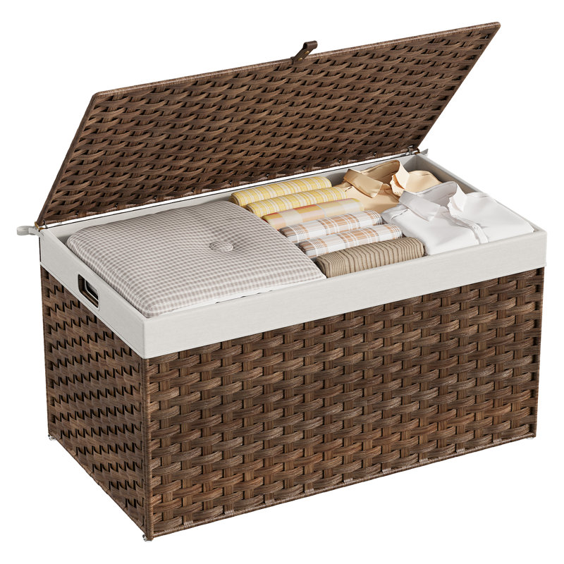 Boho Wicker Storage Trunk,Storage Basket,Bavan Rattan Basket, Brown