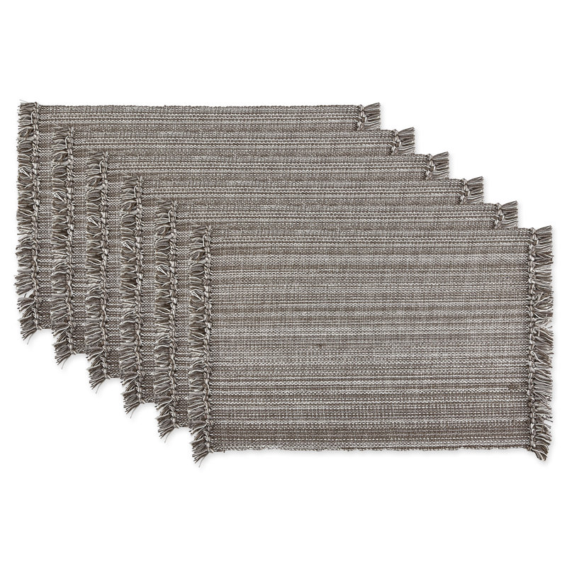 Ensemble de napperons en coton Wieland, Gris, À rayures