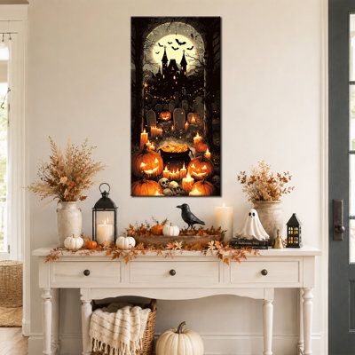 Art mural d'automne Halloween, décoration murale de photos d'Halloween, art mural sur toile d'Halloween, style gothique effrayant au clair de lune, décoration murale de sorcière pour le salon, le vestibule, la salle à manger