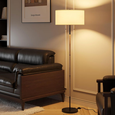 Lampe sur pied à 2 lumières, lampe sur pied de style Mid-Century avec abat-jour en tissu blanc, grande lampe sur pied pour chambre à coucher dans le salon, ampoule à température de couleur de 9 W incluse