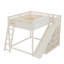 Grand lit mezzanine avec tête de lit tapissier et tablettes de rangement, avec échelle et glissoire, beige-299155581-298653737