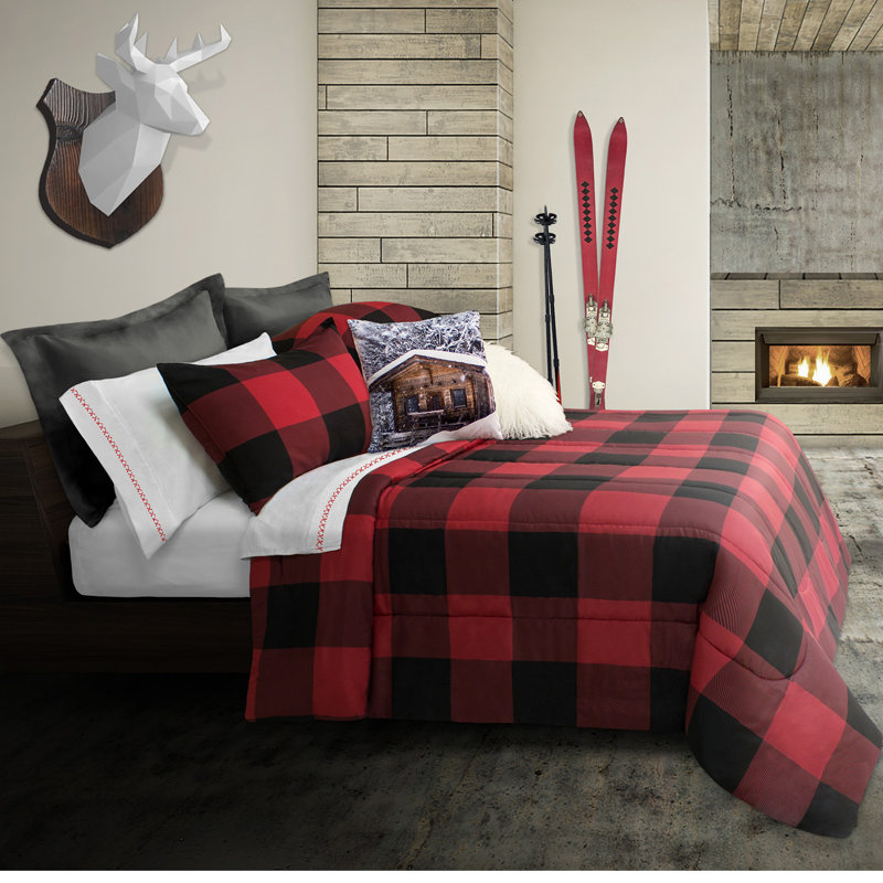 Ensemble d'édredon Buffalo, Noir, Édredon simple + 1 taie décorative double, Carreaux