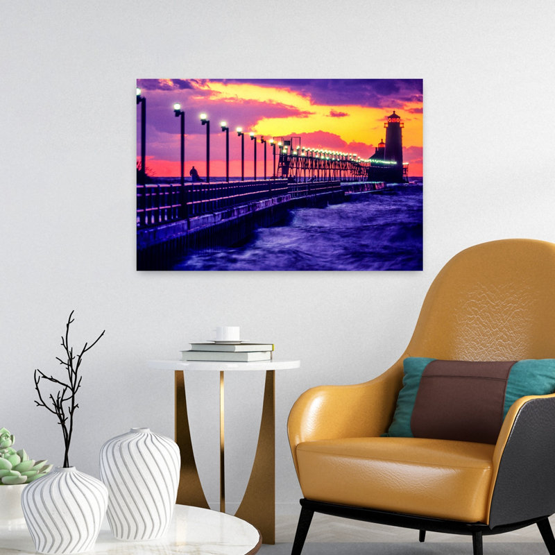 Lighthouse at sunset in Grand Haven Michigan USA 1 Piece Wrapped Canvas Wall Art, 40.64cm H x 60.96cm W