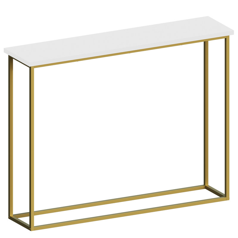 Modern Console Table with Metal Legs – Sleek Hallway Living Room Home Office & Entryway Accent Table, White, Gold