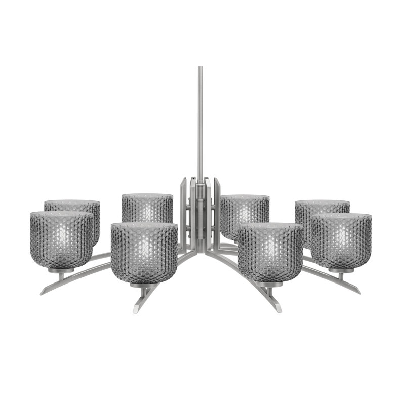 Lustre lumineux avec verre texturé fumé 6 po, H 58,25 po x l 36 po x P 36 po, Graphite, 8