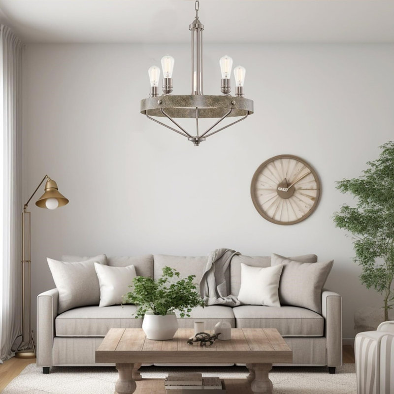 Lustre campagnard moderne 25 lumières à 5 lumières de 25 po, lustre suspendu de style industriel, design ouvert rustique,