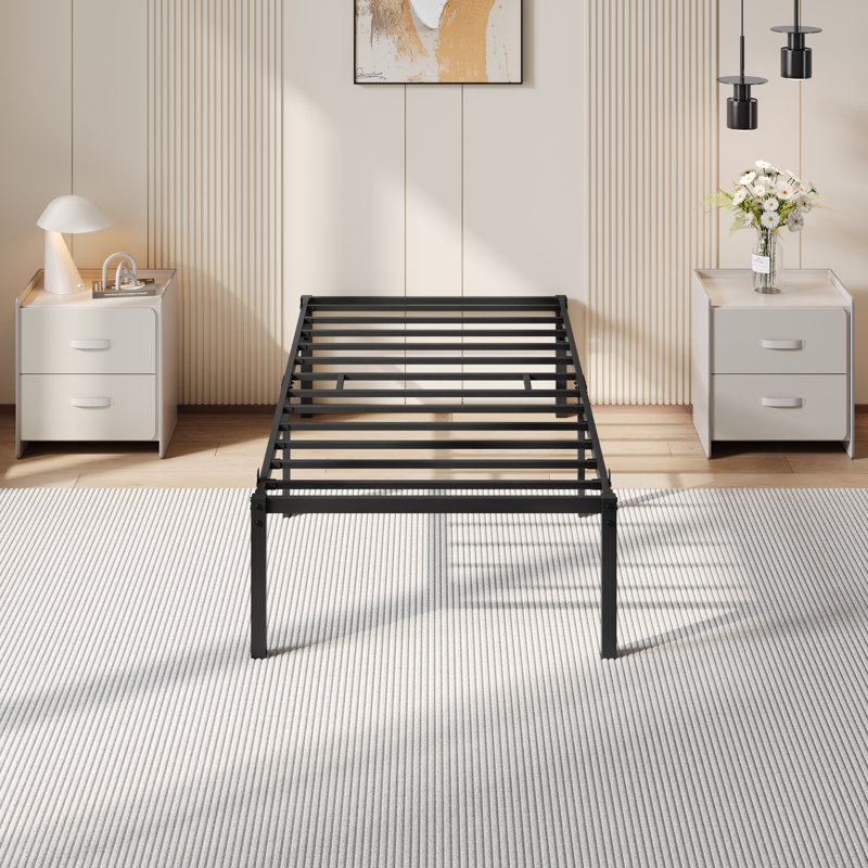 41.5cm Height Black Metal Bed Frame With Non-slip Design ,Steel Slat Support, Single (3')