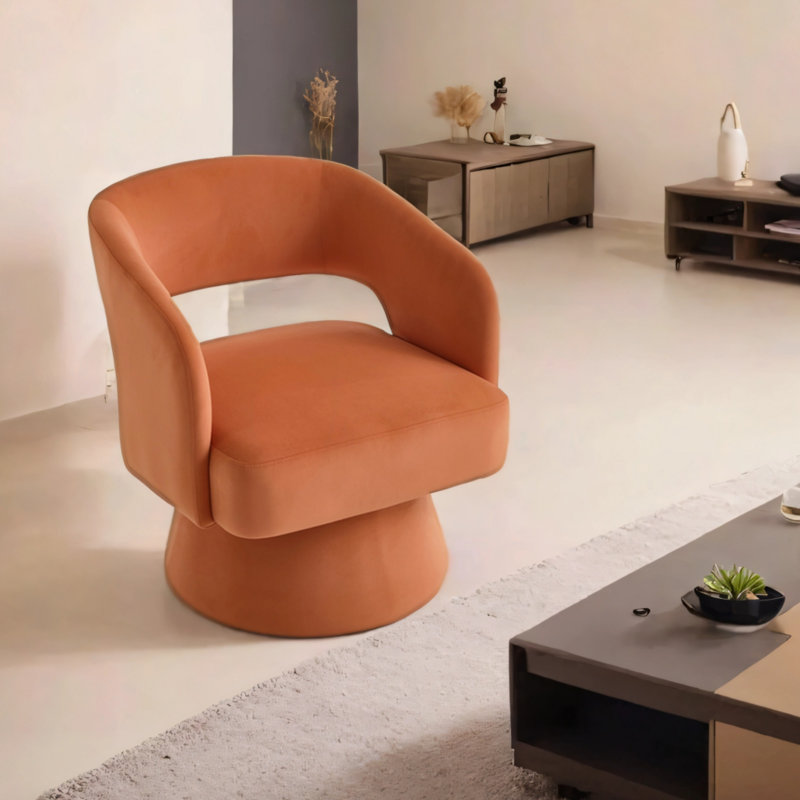 Fauteuil demi-tonneau moderne avec base en bois pivotant à 360 degrés pour les chambres à coucher, les espaces de lecture et les salons