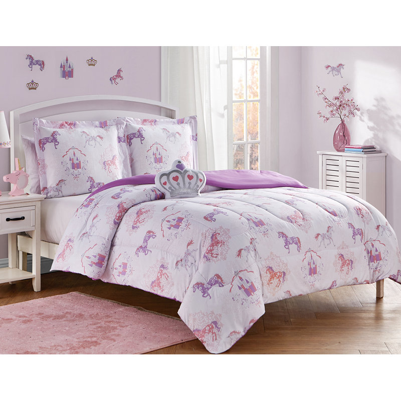 Ensemble d'édredon en microfibre mauve avec imprimé de légendes de contes de fées