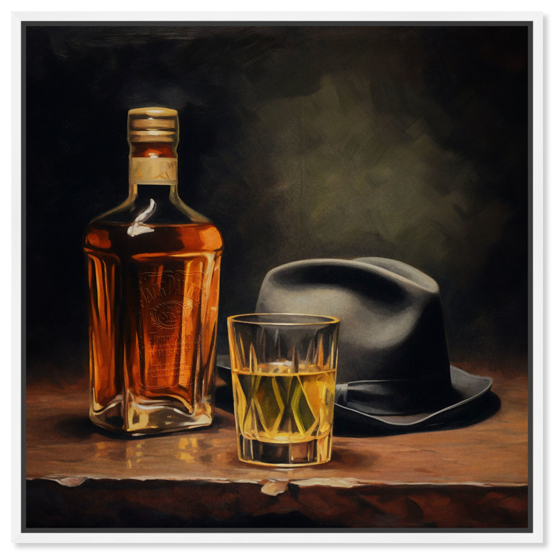 Art encadré de bar à whisky Notoriart, Cadre blanc, H 31 po x l 31 po