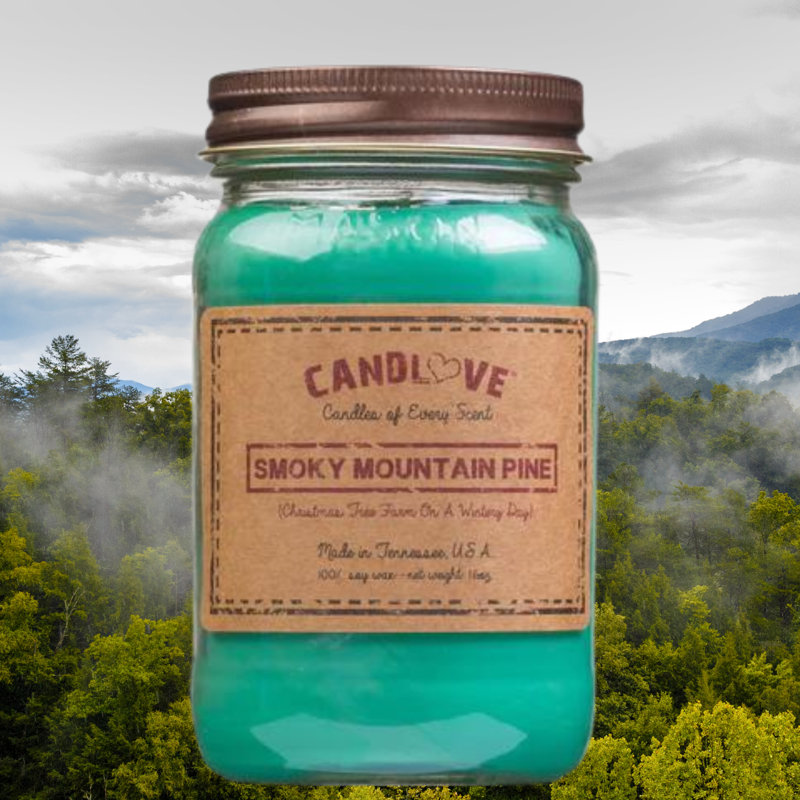 Smoky Mountain Pine Scented Jar Candle with Glass Holder