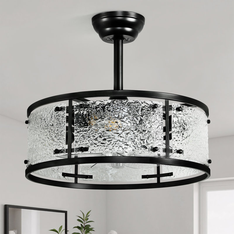 Ventilateur de plafond moderne de 20 po avec trousse d'éclairage et télécommande 6 vitesses pour chambre à coucher, Noir mat
