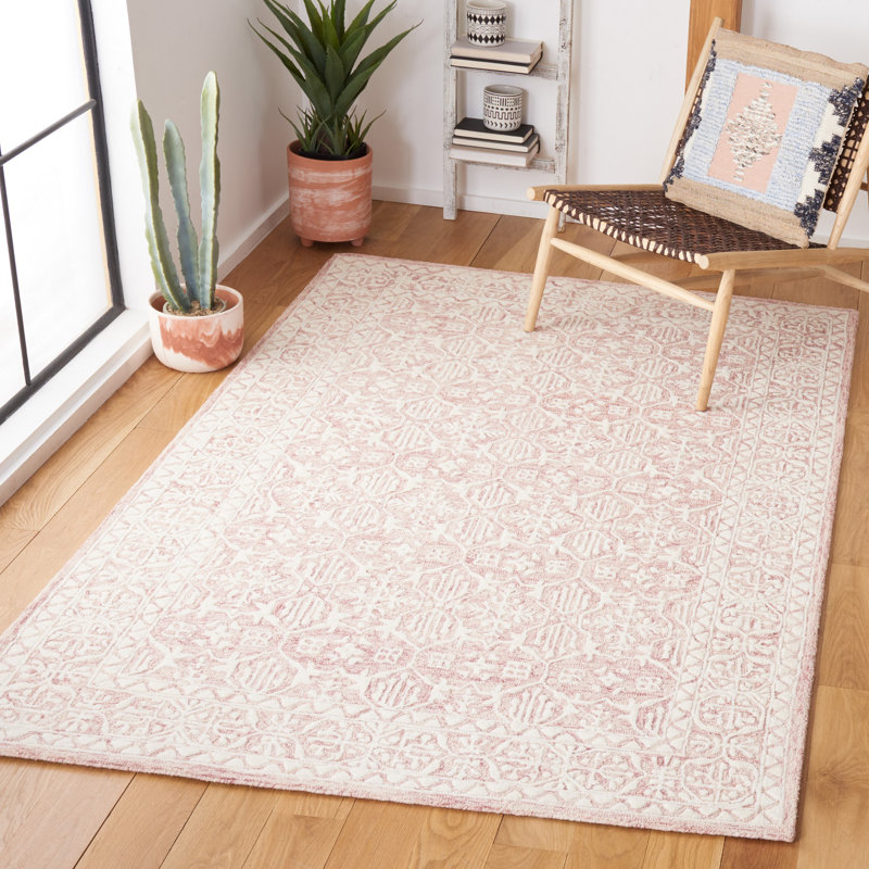 Kyndall Oriental Handmade Tufted Wool Pink/Ivory Area Rug, Rectangle 4' x 6'