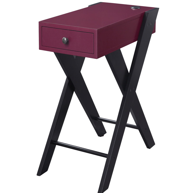 Burgundy And Black Side Table With Functional Ports Drawer Port In Elegant Design
