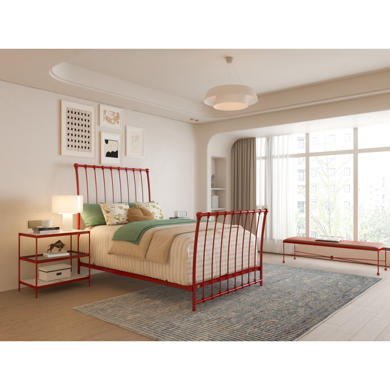 142 Altro Bed | Complete Sleigh, Full, Gloss Red