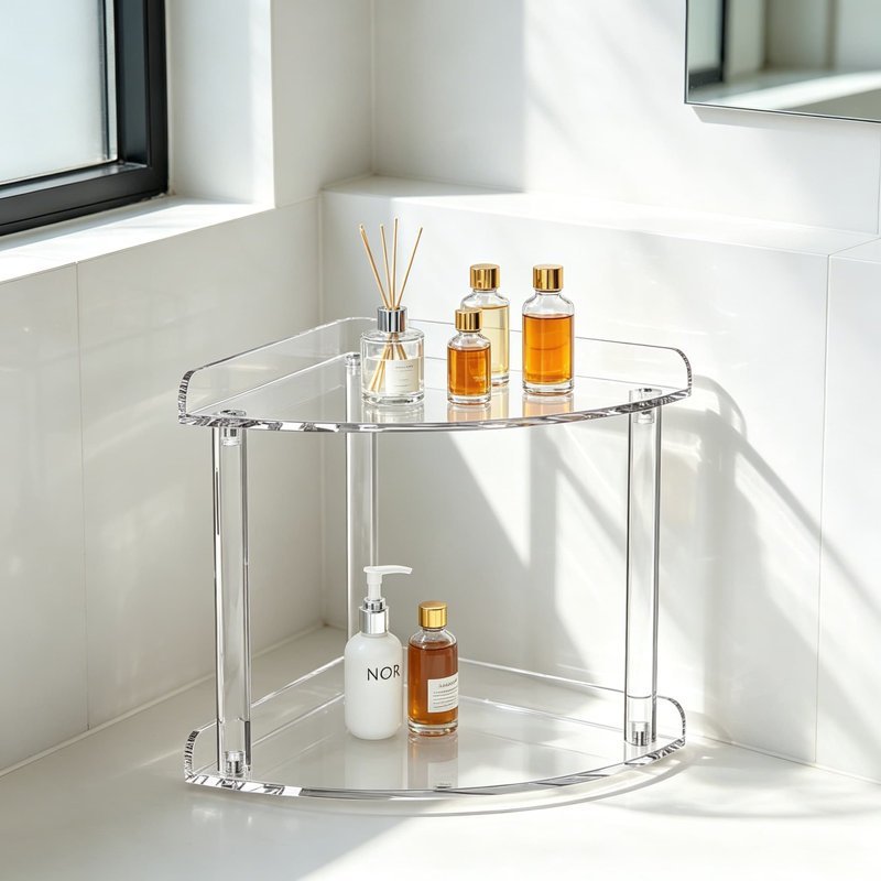 Organisateur de coin de salle de bain à 2 niveaux en acrylique transparent, plateau de coiffeuse de comptoir pour maquillage et parfum, tablette de rangement autoportante pour la salle de bain, la chambre à coucher et la cuisine