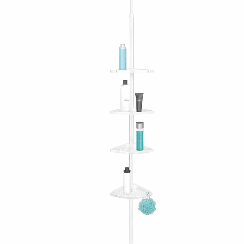 RustGuard Aluminum Tension Shower Caddy - White, Rust-Proof, Adjustable Storage Solution