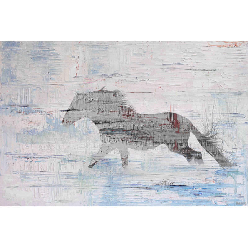 « grey cheval trot 2 » par parvez taj,, reproduction d’art sur toile tendue, H 30 po x l 45 po x P 1,5 po
