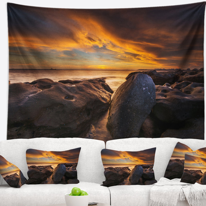 Tapisserie en polyester seascape la perhouse beach sydney avec accessoires suspendus inclus, H 32 po x l 39 po