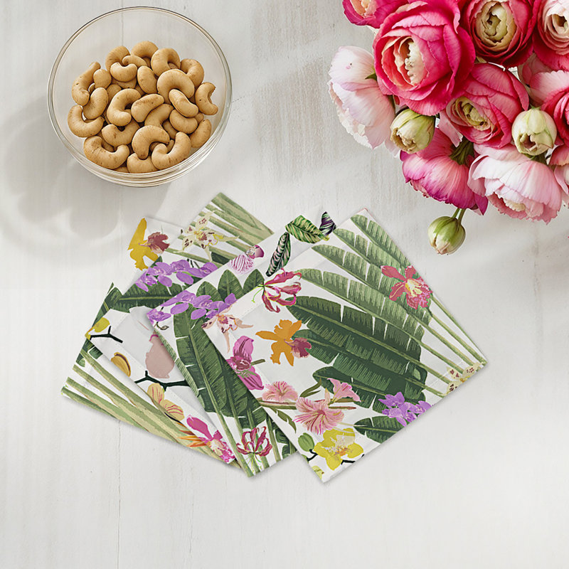 Fantasy Tropical Cotton Sateen Cocktail Napkins, White
