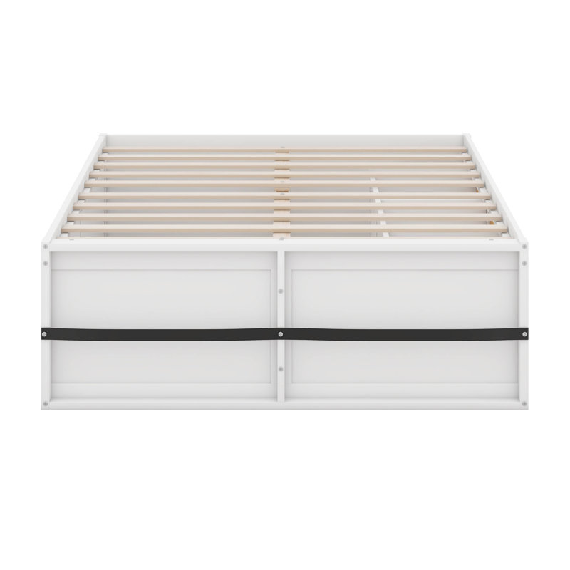 Structure de lit plateforme en bois avec tête de lit bibliothèque, lumières à DEL, tiroir de rangement pour vitrine, Queen
