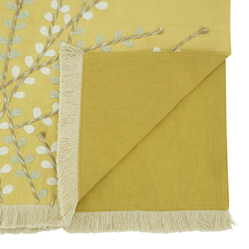 Embroidered Botanical Table Runner – Lined Decorative Table Runner with Fringe for Dining & Console Tables, 16"x72", Green