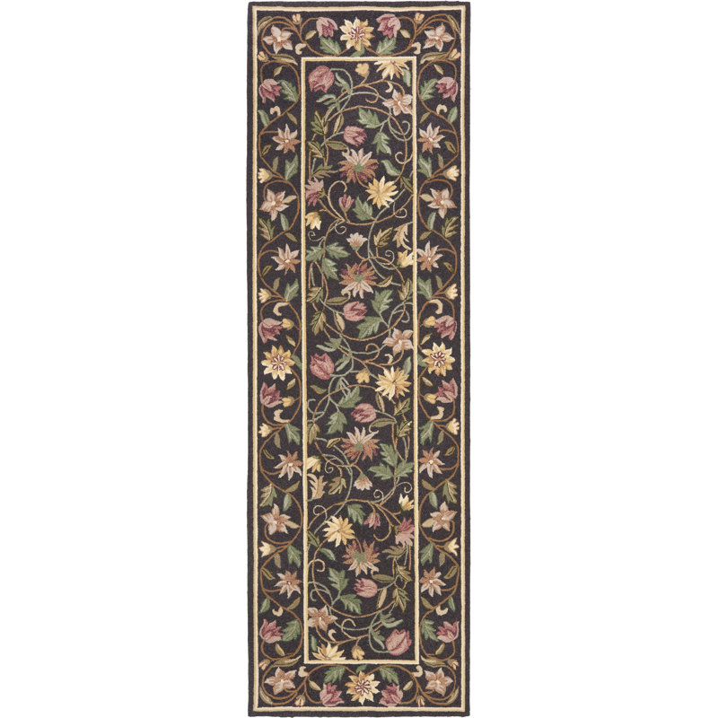 Tapis floral en laine crocheté à la main Brayton, Coureur 2'6" x 12'