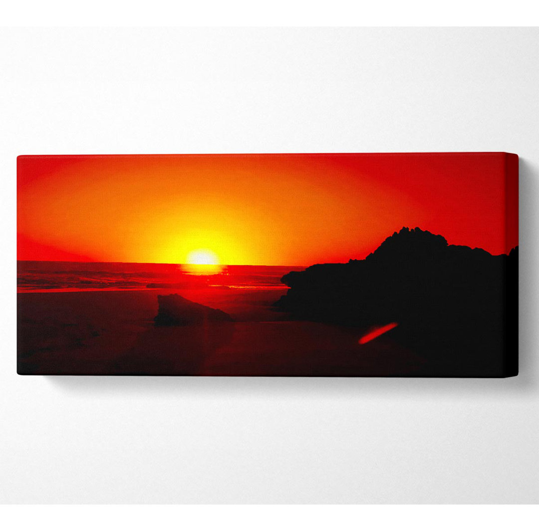 Red Rocky Ocean Sun Blaze - Panorama-Leinwanddrucke auf Leinwand