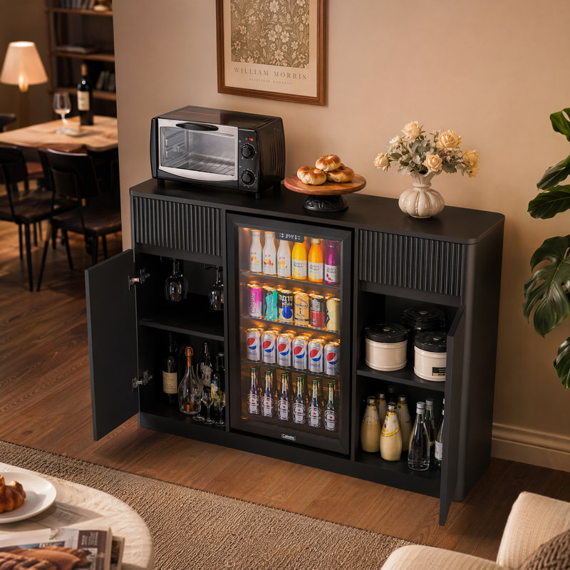 Bar UnaNoxa avec espace pour réfrigérateur et tiroirs à pousser, station café avec centre de chargement, Black