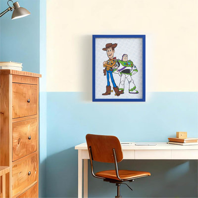 «Disney Toy Story Woody & Buzz Lightyear», art mural encadré pour chambre d'enfant, impression sur toile colorée avec cadre bleu