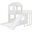 Lit superposé simple au-dessus d'un lit en bois inspiré d'une maisonnette en bois, lit mezzanine blanc avec glissière et garde-corps sécurisés, maisonnette en bois massif, stable pour la longévité-130155377