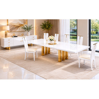 Nancee White Gold 7pc Dining Set