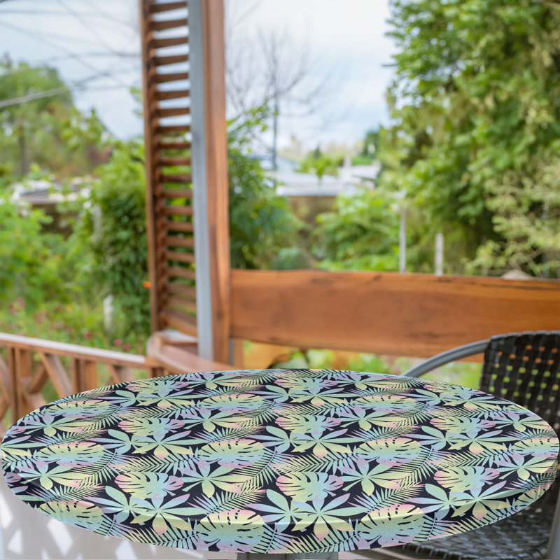 East Urban Home Tropical Fitted Round Tablecloth Mint Green Fuchsia, 47.24" Round