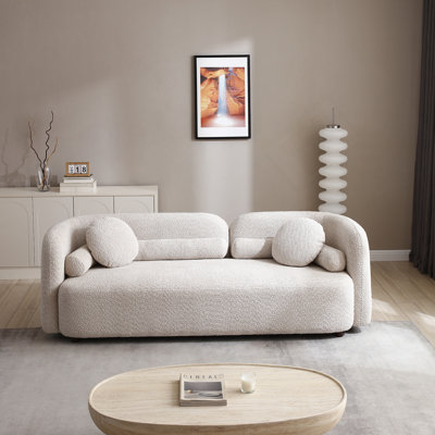 Luxury Modern Couch For Living Room, Beige Boucle Fleece Upholstered Comfy Couch For Apartment Home Office, 3 Seater, Light Beige