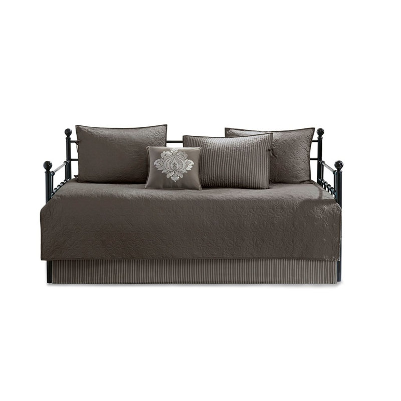 Reversible Dark Grey Cotton Bedding Set, Cottage Style Twin Daybed