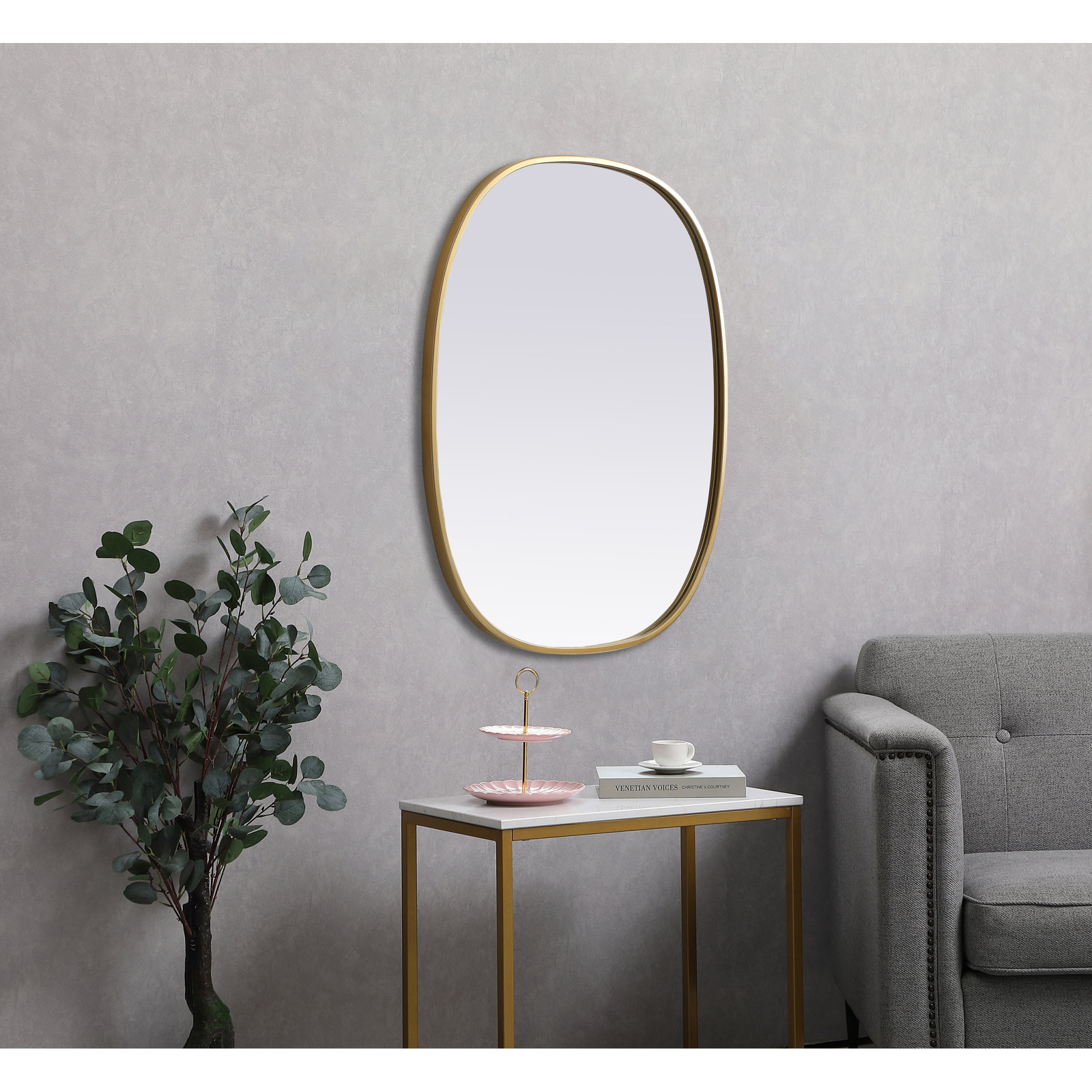 Sabine Metal Curved Oval Wall Mirror, Brass, 30" x 24"