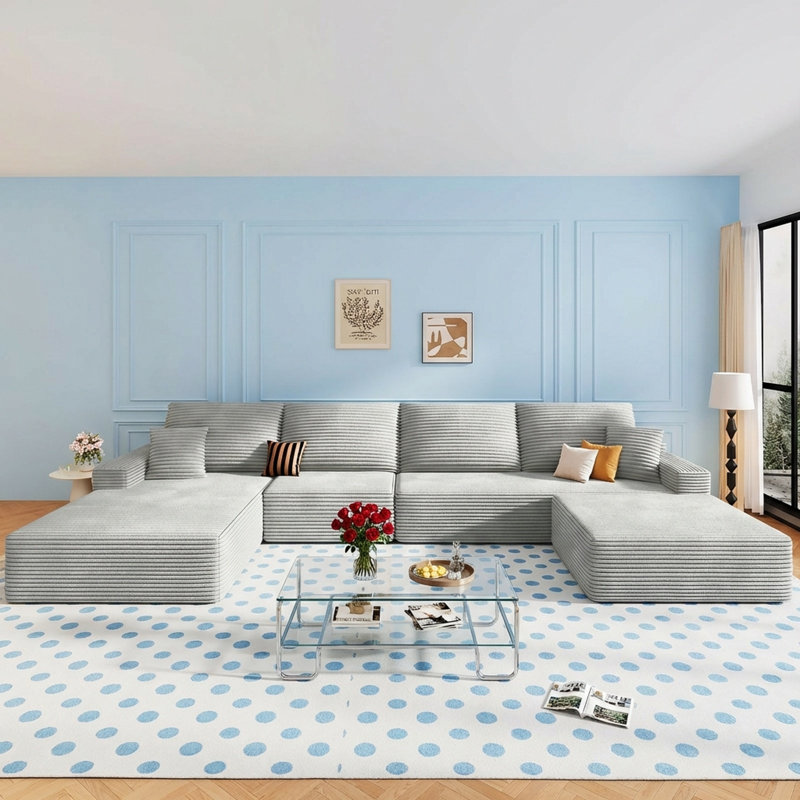 Canapé modulaire Boneless de 4 pièces avec canapé-lit Boneless, Velours côtelé gris, Orienté à gauche (vu de face)
