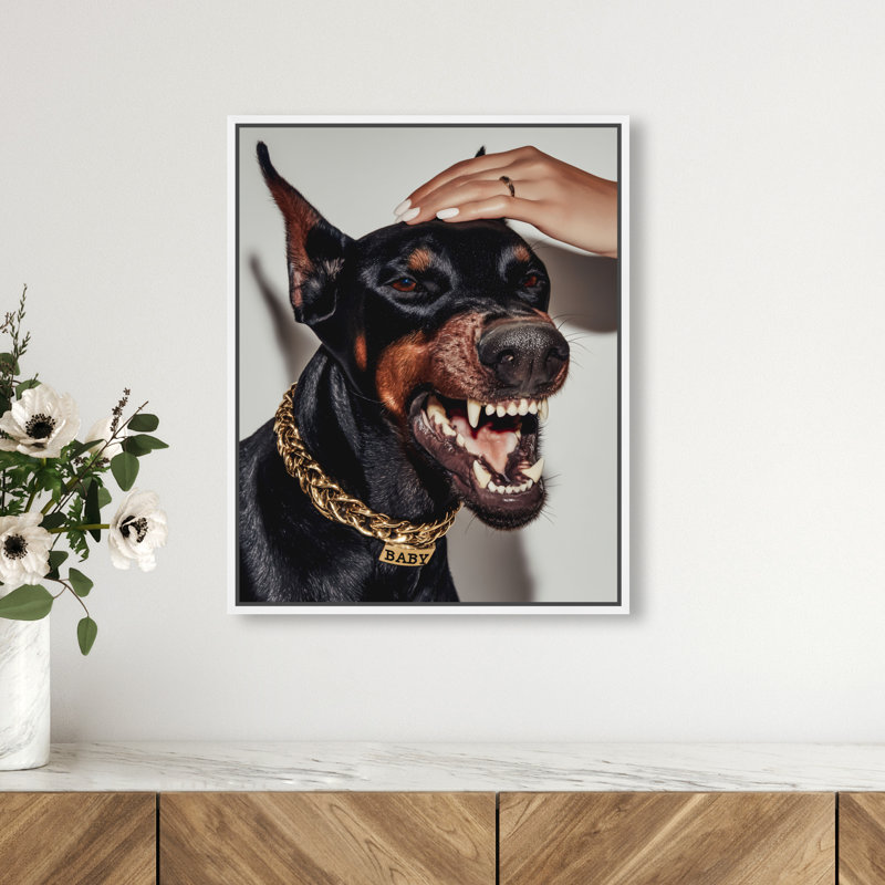 Baby Doberman Print by Oliver Gal, 21" H x 17" W, White Floater Frame