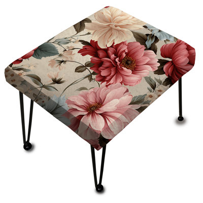 Repose-pieds rectangulaire rose antique avec motif floral de pivoines roses